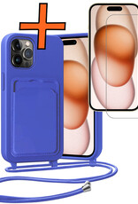 Nomfy Nomfy iPhone 15 Pro Hoesje Pashouder met Koord Met Screenprotector - Fel Blauw