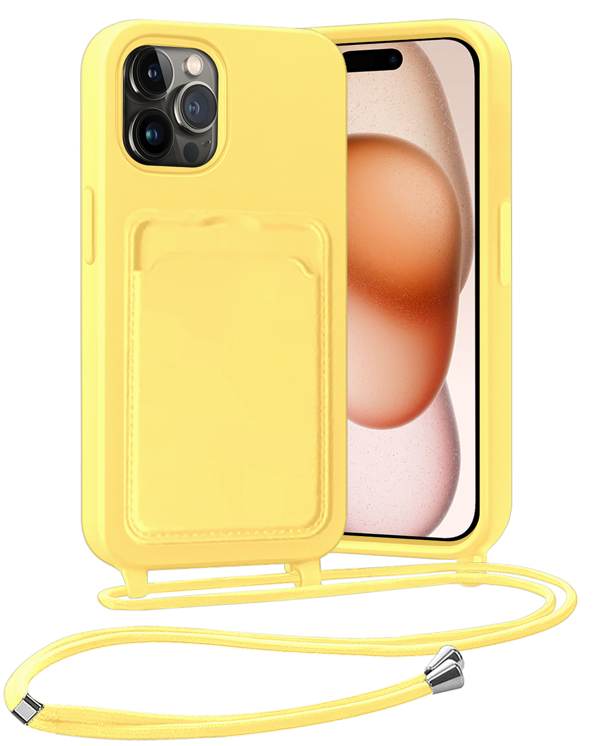 Nomfy Nomfy iPhone 15 Pro Hoesje Pashouder met Koord - Geel