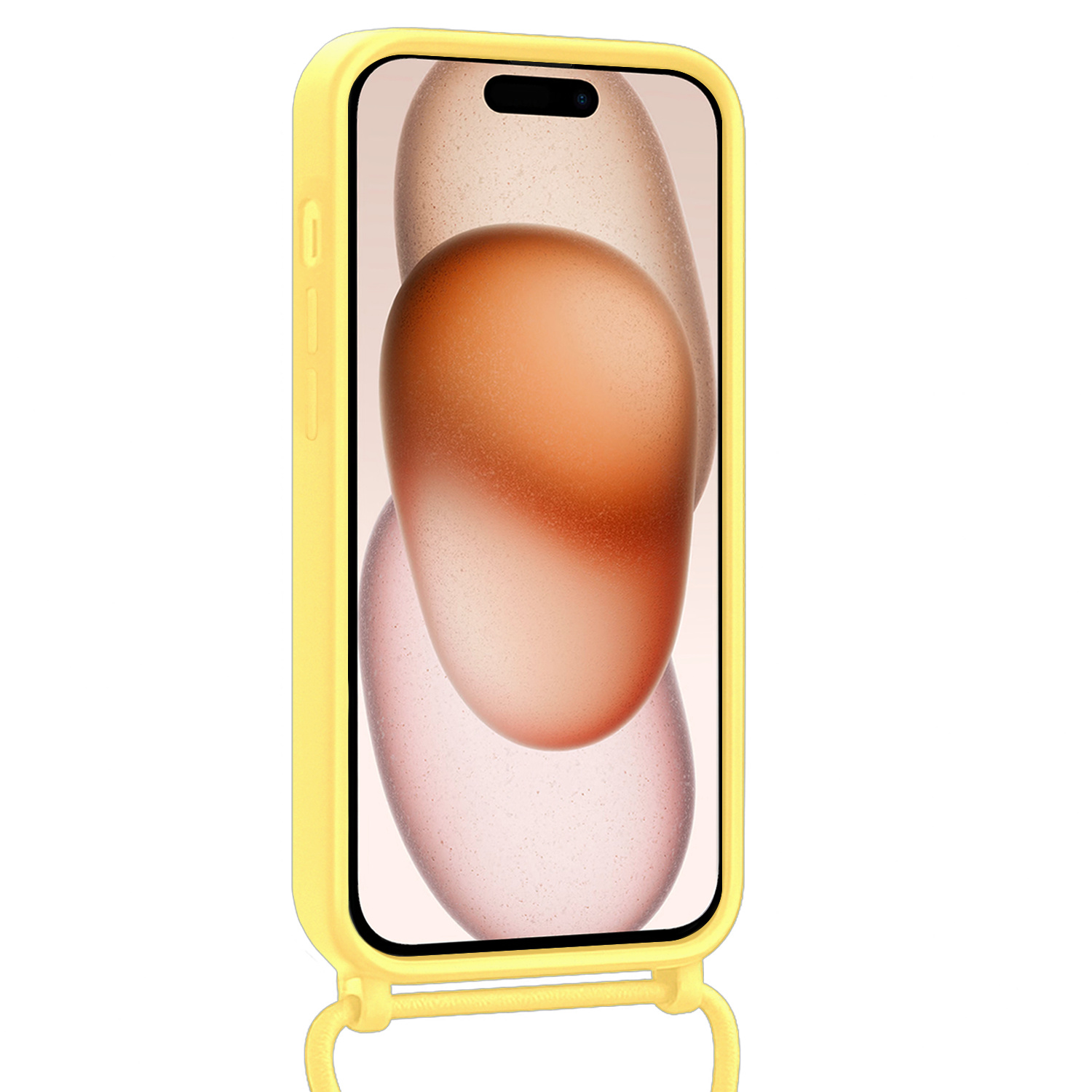 Nomfy Nomfy iPhone 15 Pro Hoesje Pashouder met Koord Met Screenprotector - Geel