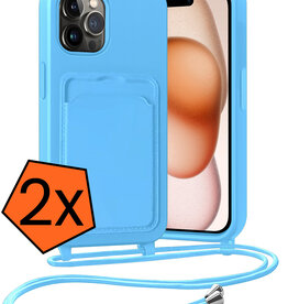 Nomfy Nomfy iPhone 15 Pro Hoesje Pashouder met Koord - Lichtblauw - 2 PACK