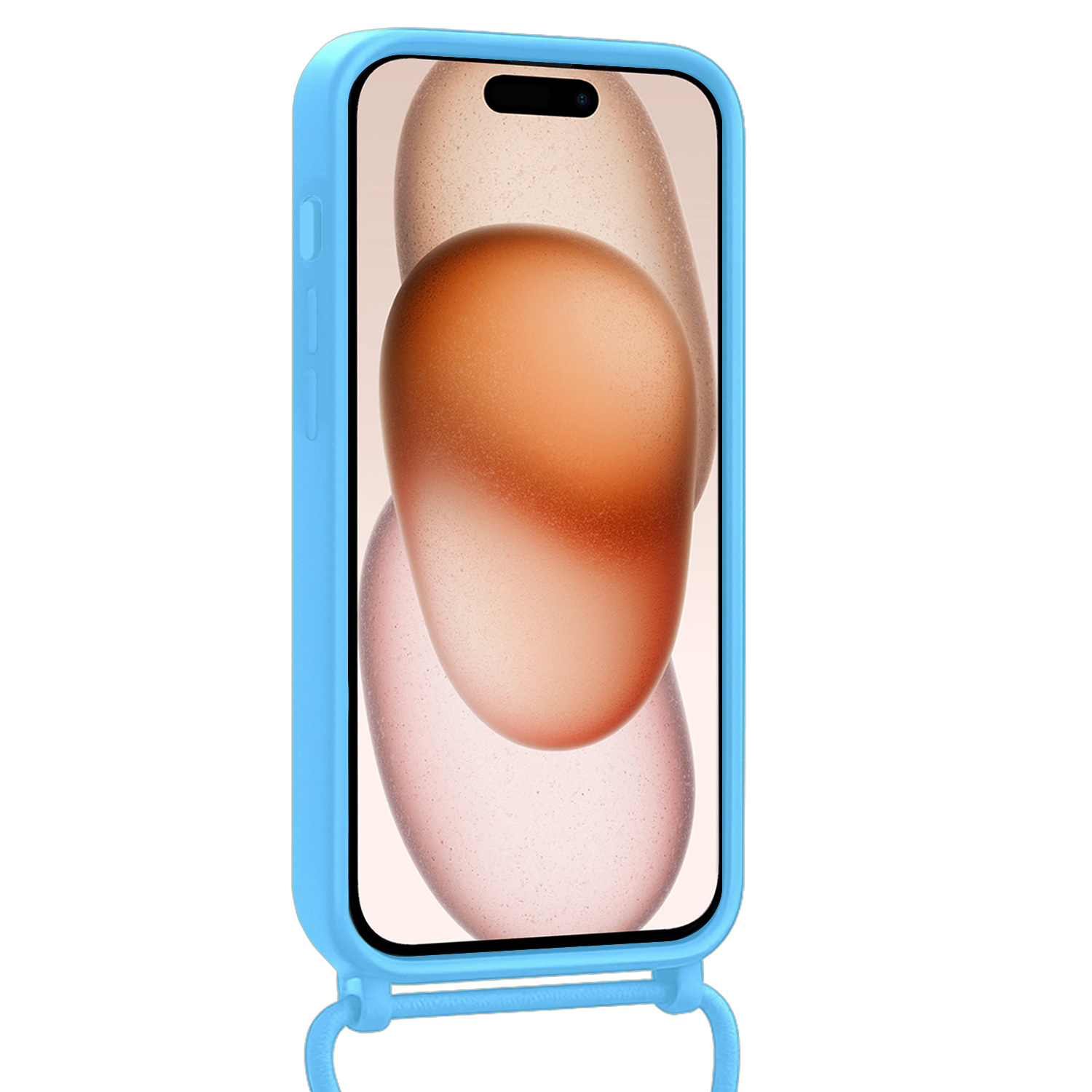 Nomfy Nomfy iPhone 15 Pro Hoesje Pashouder met Koord Met 2x Screenprotector - Lichtblauw