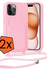 Nomfy Nomfy iPhone 15 Pro Hoesje Pashouder met Koord - Lichtroze - 2 PACK