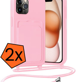 Nomfy Nomfy iPhone 15 Pro Hoesje Pashouder met Koord - Lichtroze - 2 PACK