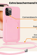 Nomfy Nomfy iPhone 15 Pro Hoesje Pashouder met Koord Met 2x Screenprotector - Lichtroze