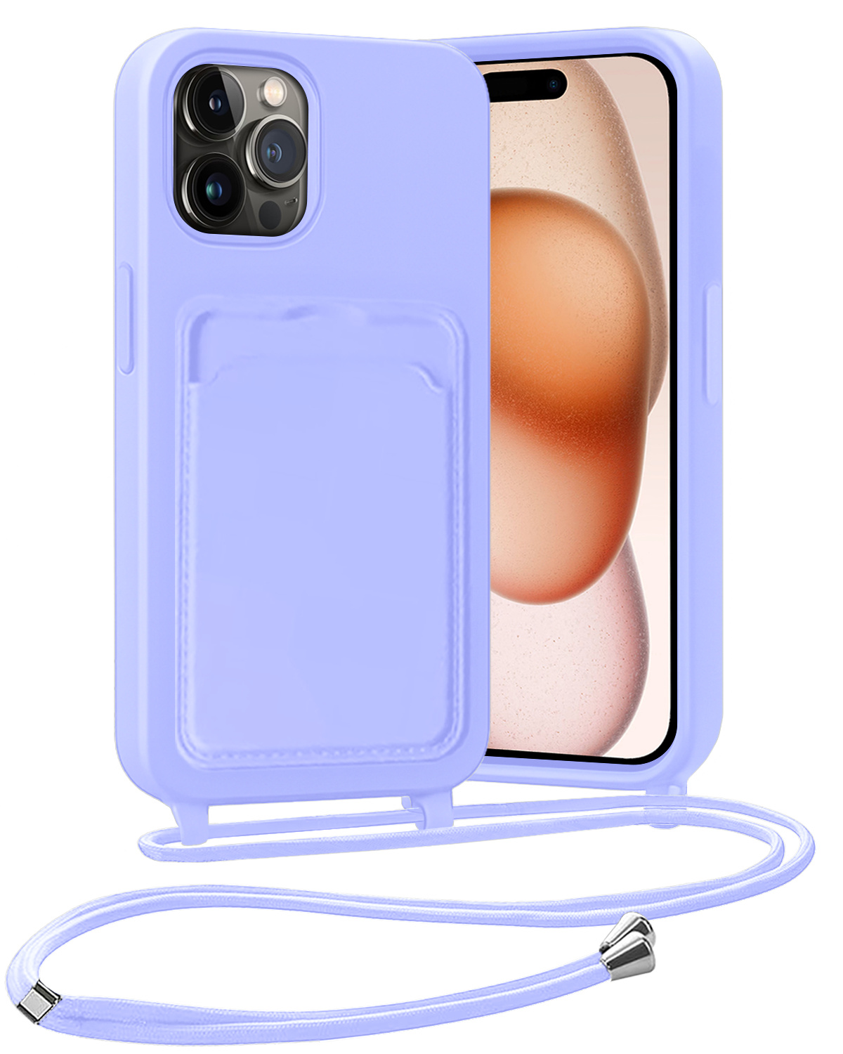 Nomfy Nomfy iPhone 15 Pro Hoesje Pashouder met Koord - Lila