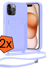 Nomfy Nomfy iPhone 15 Pro Hoesje Pashouder met Koord - Lila - 2 PACK