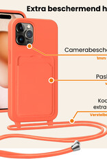 Nomfy Nomfy iPhone 15 Pro Hoesje Pashouder met Koord Met Screenprotector - Papaya