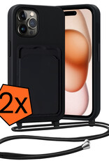 Nomfy Nomfy iPhone 15 Pro Hoesje Pashouder met Koord - Zwart - 2 PACK