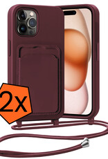 Nomfy Nomfy iPhone 15 Pro Max Hoesje Pashouder met Koord - Aubergine - 2 PACK