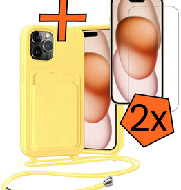 Nomfy Nomfy iPhone 15 Pro Max Hoesje Pashouder met Koord Met 2x Screenprotector - Geel