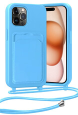 Nomfy Nomfy iPhone 15 Pro Max Hoesje Pashouder met Koord - Lichtblauw