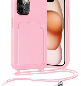 Nomfy Nomfy iPhone 15 Pro Max Hoesje Pashouder met Koord - Lichtroze