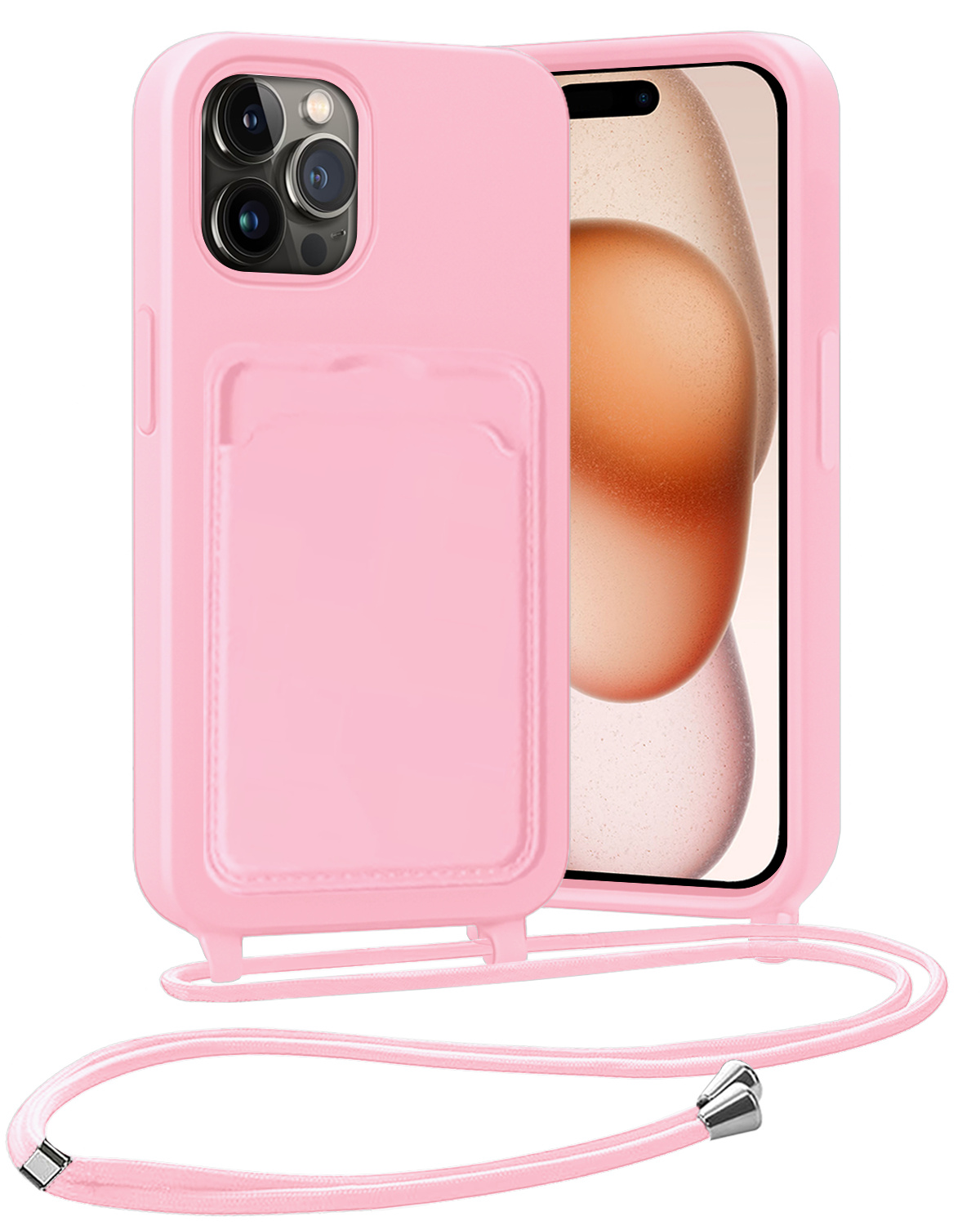Nomfy Nomfy iPhone 15 Pro Max Hoesje Pashouder met Koord - Lichtroze