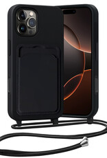 Nomfy Nomfy iPhone 15 Pro Max Hoesje Pashouder met Koord Met Screenprotector - Lichtroze