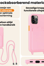 Nomfy Nomfy iPhone 15 Pro Max Hoesje Pashouder met Koord Met Screenprotector - Lichtroze