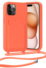 Nomfy Nomfy iPhone 15 Pro Max Hoesje Pashouder met Koord - Papaya