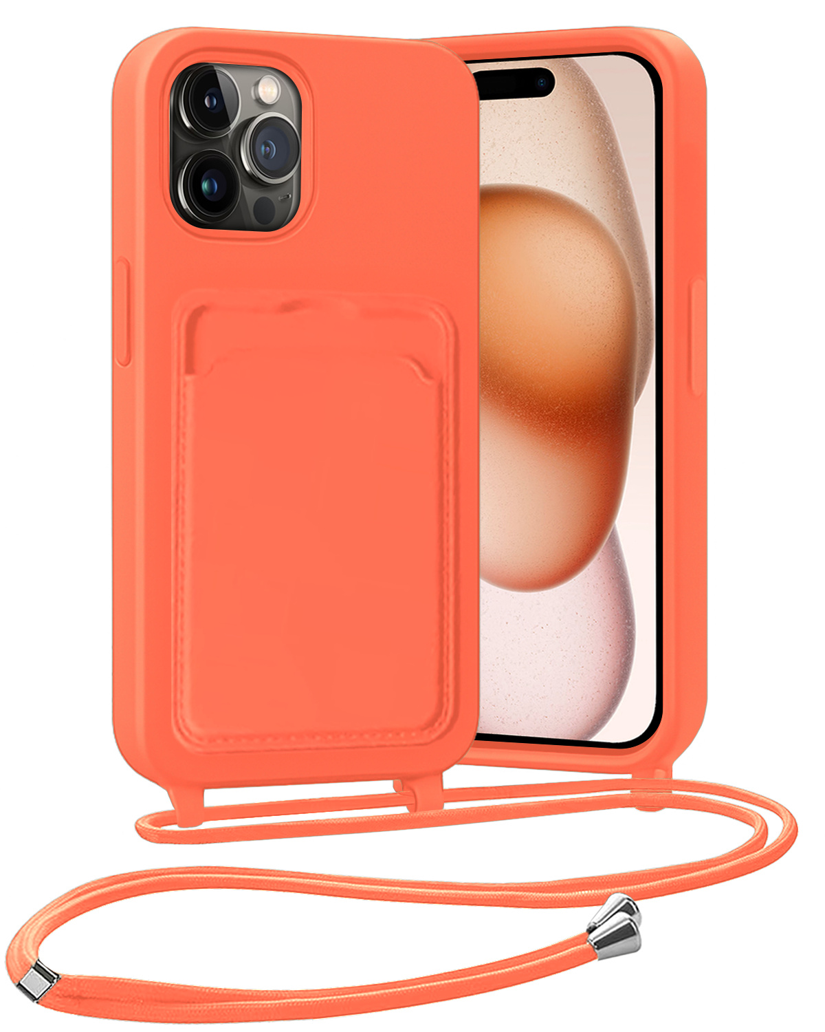 Nomfy Nomfy iPhone 15 Pro Max Hoesje Pashouder met Koord - Papaya