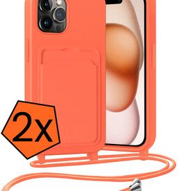 Nomfy Nomfy iPhone 15 Pro Max Hoesje Pashouder met Koord - Papaya - 2 PACK