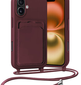 Nomfy Nomfy iPhone 16 Plus Hoesje Pashouder met Koord - Aubergine