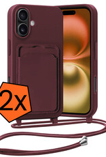 Nomfy Nomfy iPhone 16 Plus Hoesje Pashouder met Koord - Aubergine - 2 PACK