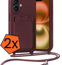 Nomfy Nomfy iPhone 16 Plus Hoesje Pashouder met Koord - Aubergine - 2 PACK