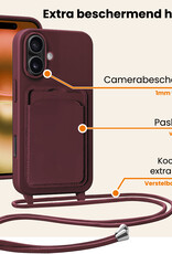 Nomfy Nomfy iPhone 16 Plus Hoesje Pashouder met Koord Met 2x Screenprotector - Aubergine