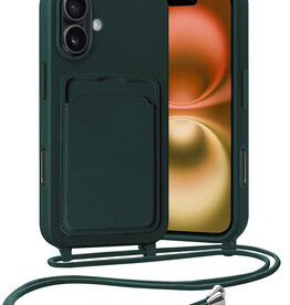 Nomfy Nomfy iPhone 16 Plus Hoesje Pashouder met Koord - Donkergroen