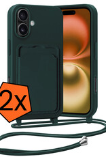 Nomfy Nomfy iPhone 16 Plus Hoesje Pashouder met Koord - Donkergroen - 2 PACK