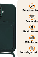 Nomfy Nomfy iPhone 16 Plus Hoesje Pashouder met Koord - Donkergroen - 2 PACK