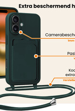 Nomfy Nomfy iPhone 16 Plus Hoesje Pashouder met Koord - Donkergroen - 2 PACK