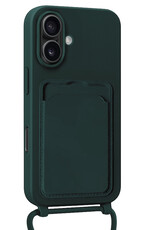 Nomfy Nomfy iPhone 16 Plus Hoesje Pashouder met Koord - Donkergroen - 2 PACK