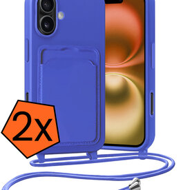 Nomfy Nomfy iPhone 16 Plus Hoesje Pashouder met Koord - Fel Blauw - 2 PACK