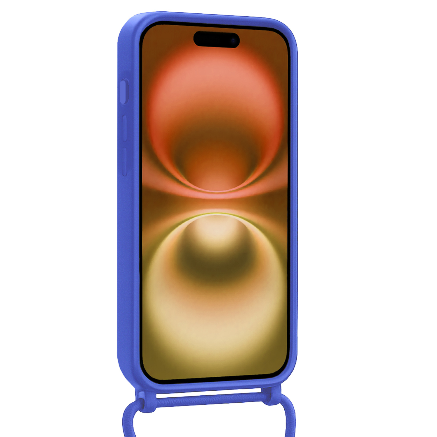 Nomfy Nomfy iPhone 16 Plus Hoesje Pashouder met Koord Met Screenprotector - Fel Blauw