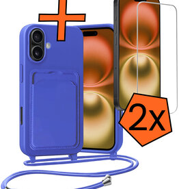 Nomfy Nomfy iPhone 16 Plus Hoesje Pashouder met Koord Met 2x Screenprotector - Fel Blauw