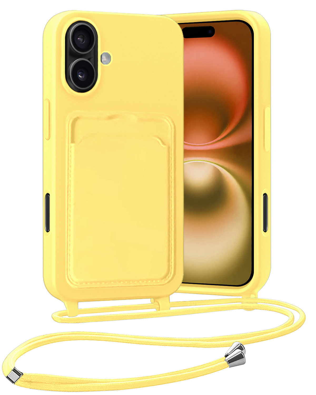 Nomfy Nomfy iPhone 16 Plus Hoesje Pashouder met Koord - Geel