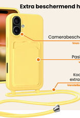 Nomfy Nomfy iPhone 16 Plus Hoesje Pashouder met Koord - Geel - 2 PACK
