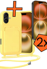 Nomfy Nomfy iPhone 16 Plus Hoesje Pashouder met Koord Met 2x Screenprotector - Geel