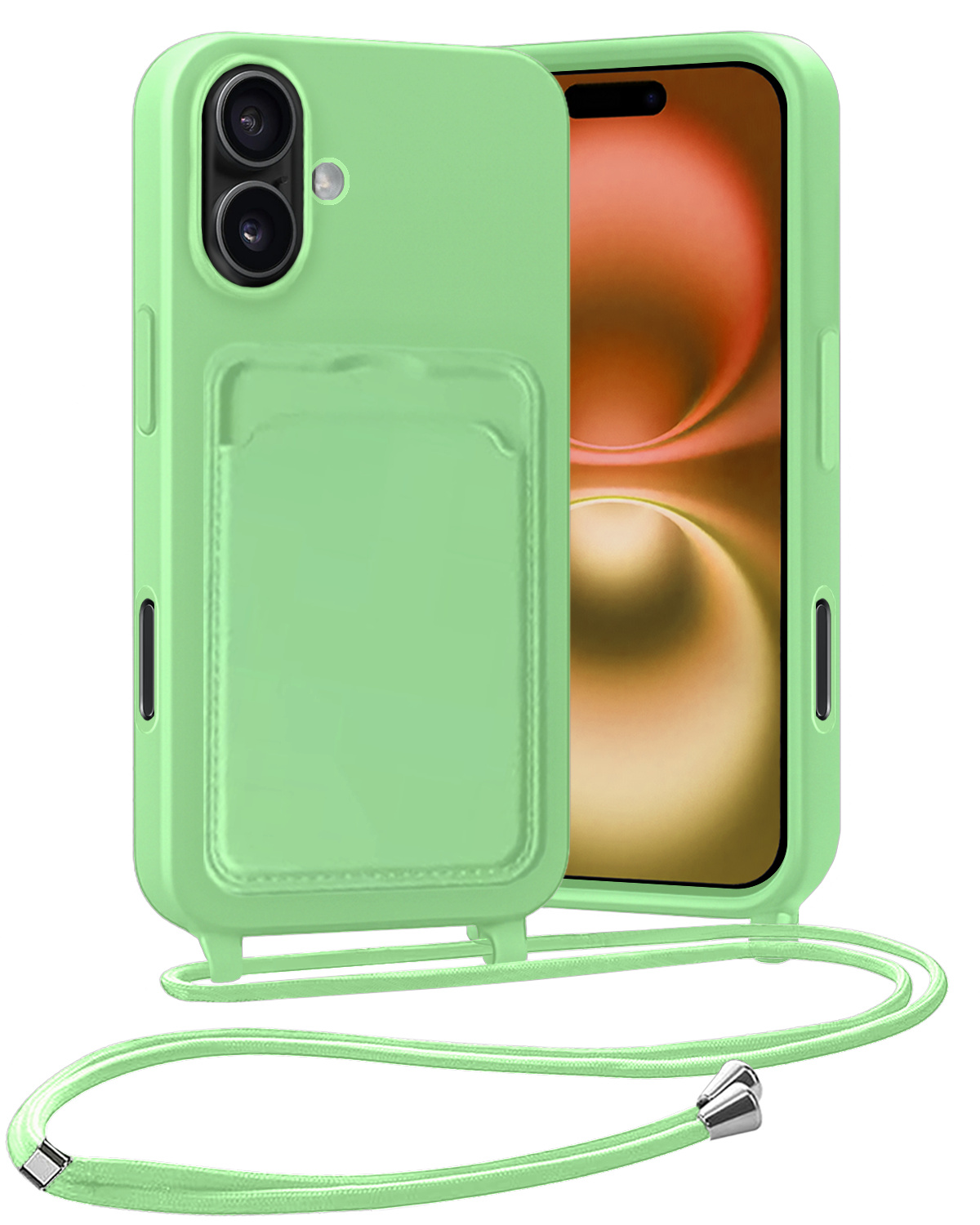 Nomfy Nomfy iPhone 16 Plus Hoesje Pashouder met Koord - Groen