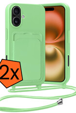 Nomfy Nomfy iPhone 16 Plus Hoesje Pashouder met Koord - Groen - 2 PACK