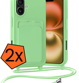 Nomfy Nomfy iPhone 16 Plus Hoesje Pashouder met Koord - Groen - 2 PACK