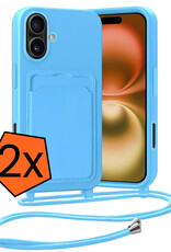 Nomfy Nomfy iPhone 16 Plus Hoesje Pashouder met Koord - Lichtblauw - 2 PACK