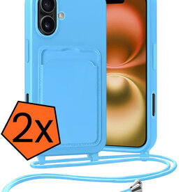 Nomfy Nomfy iPhone 16 Plus Hoesje Pashouder met Koord - Lichtblauw - 2 PACK