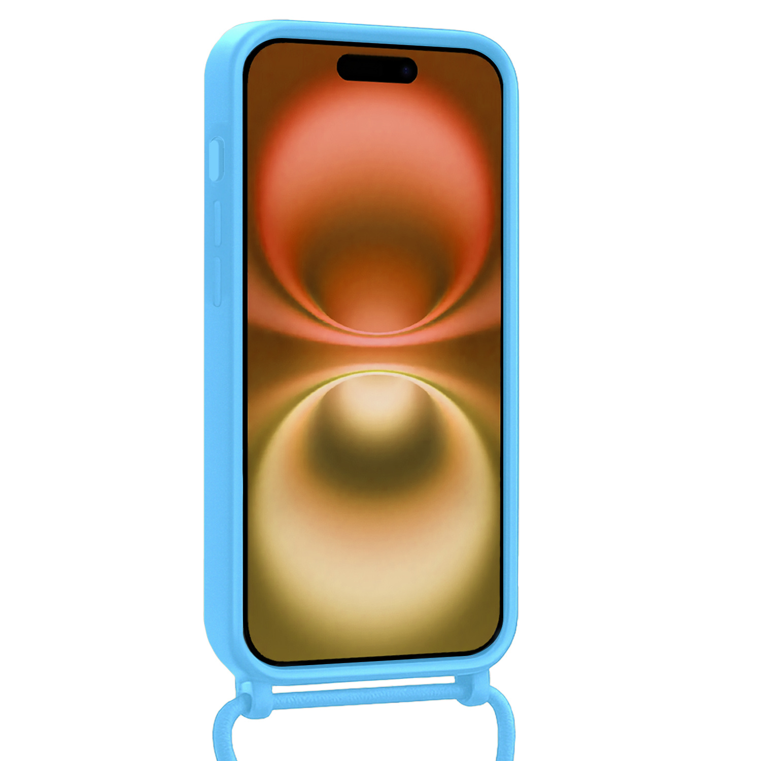 Nomfy Nomfy iPhone 16 Plus Hoesje Pashouder met Koord Met Screenprotector - Lichtblauw