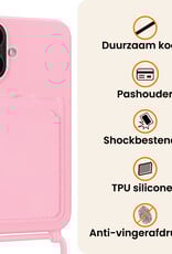 Nomfy Nomfy iPhone 16 Plus Hoesje Pashouder met Koord - Lichtroze