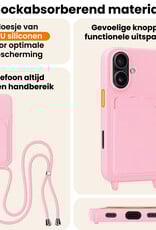 Nomfy Nomfy iPhone 16 Plus Hoesje Pashouder met Koord - Lichtroze
