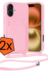 Nomfy Nomfy iPhone 16 Plus Hoesje Pashouder met Koord - Lichtroze - 2 PACK