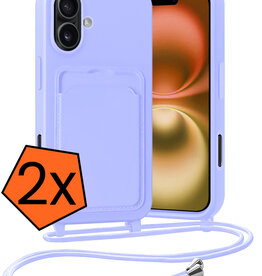 Nomfy Nomfy iPhone 16 Plus Hoesje Pashouder met Koord - Lila - 2 PACK