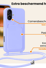 Nomfy Nomfy iPhone 16 Plus Hoesje Pashouder met Koord Met 2x Screenprotector - Lila