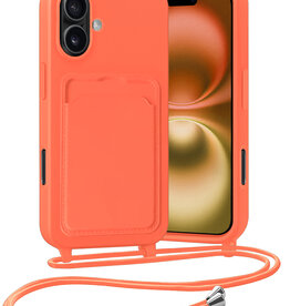 Nomfy Nomfy iPhone 16 Plus Hoesje Pashouder met Koord - Papaya