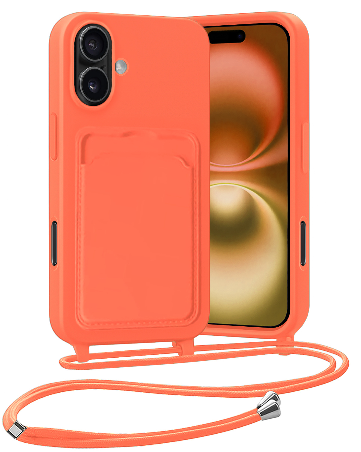 Nomfy Nomfy iPhone 16 Plus Hoesje Pashouder met Koord - Papaya